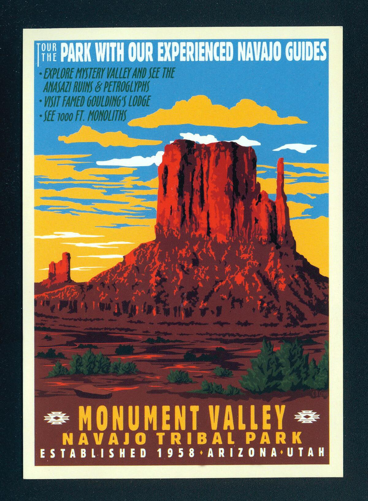 Postcard of "Sunset on West Mitten Butte" Monument Valley Navajo Tribal Park- Arizona & Utah.