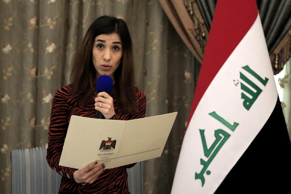 Nobel Peace Prize laureate Nadia Murad, a Yazidi woman who was among those kidnapped and enslaved, welcomed the news of the death of Islamic State leader Abu Bakr Baghdadi.