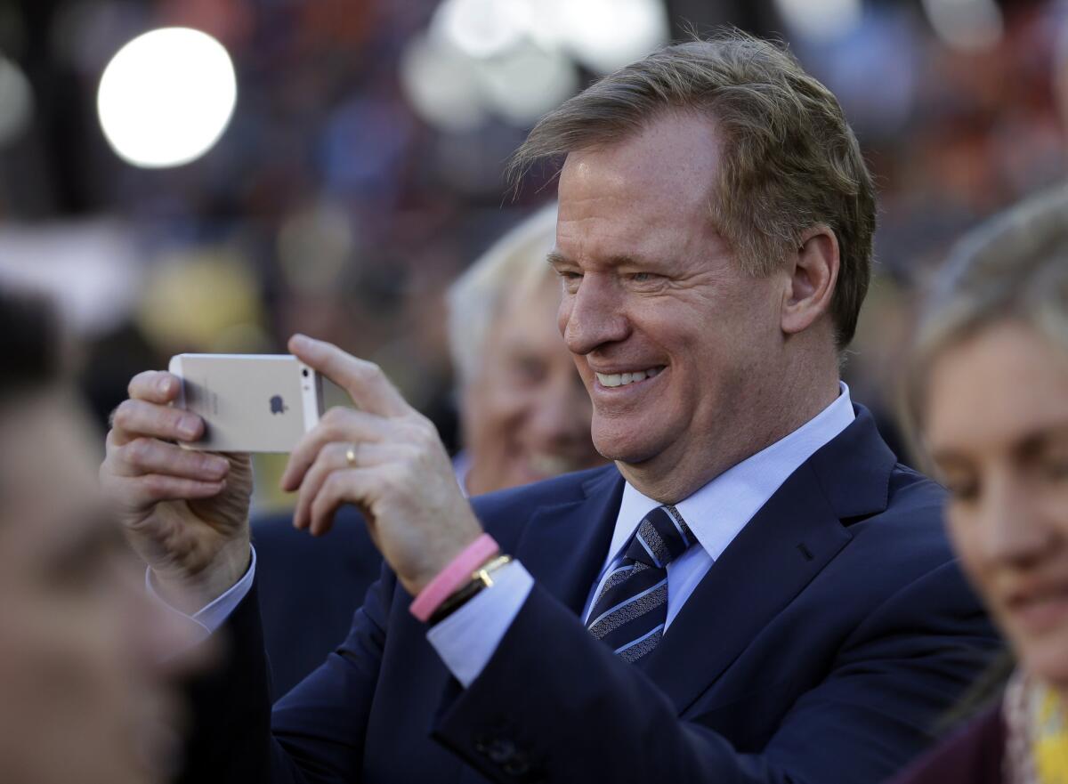 NFL Commissioner Roger Goodell takes a picture before Super Bowl 50.