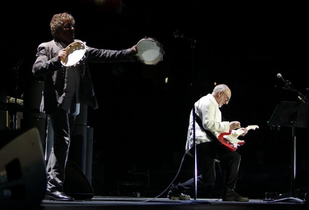 Roger Daltrey, left, and Pete Townshend perform "The Real Me" during the Who's performance of the rock opera album "Quadrophenia" in its entirety at Staples Center on Wednesday night.