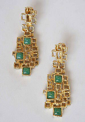 1970s Panetta green cabochon gold earrings.