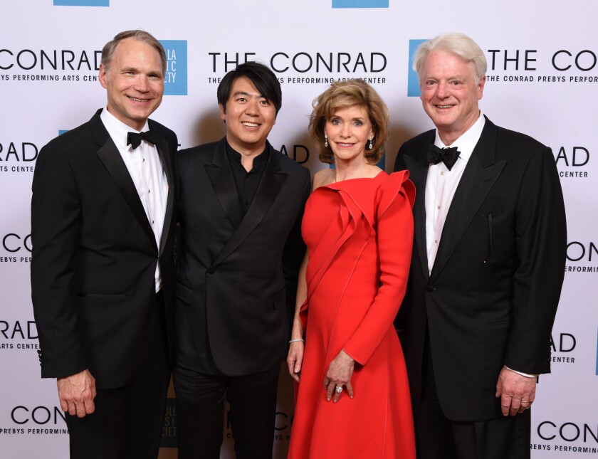 From left, Todd R. Schultz, president & CEO of La Jolla Music Society; Lang Lang; Susan Hoehn, gala chair; Bill Hoehn.