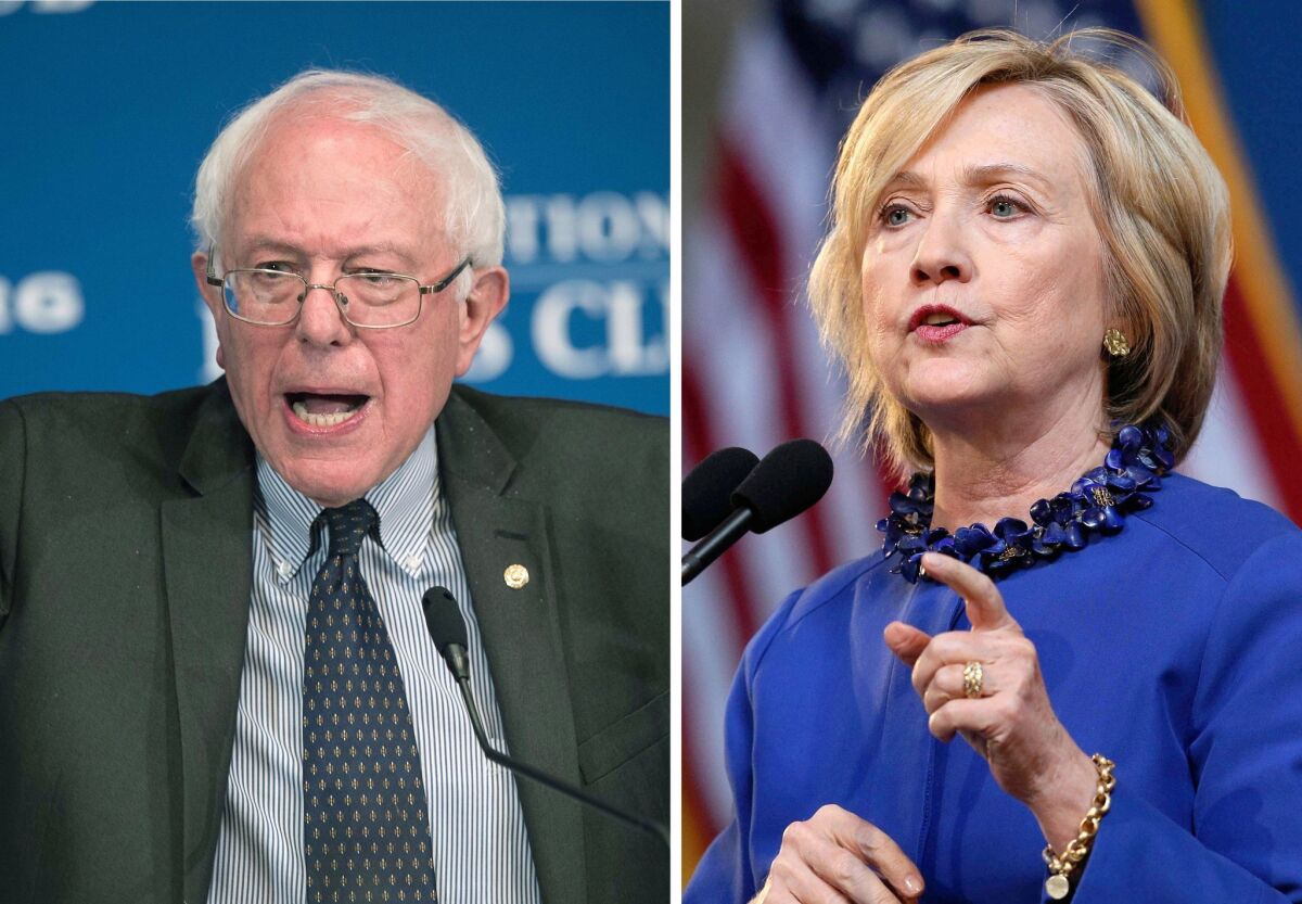 Democratic presidential candidates Sen. Bernie Sanders and former Secretary of State Hillary Clinton.