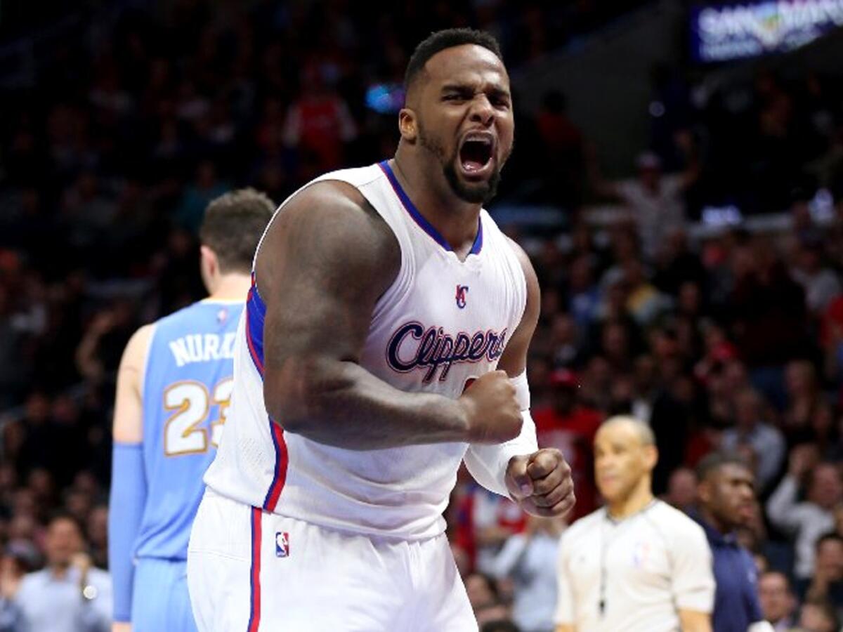 Clippers power forward Glen Davis celebrates after a play in Monday night's 102-98 win over the Nuggets.