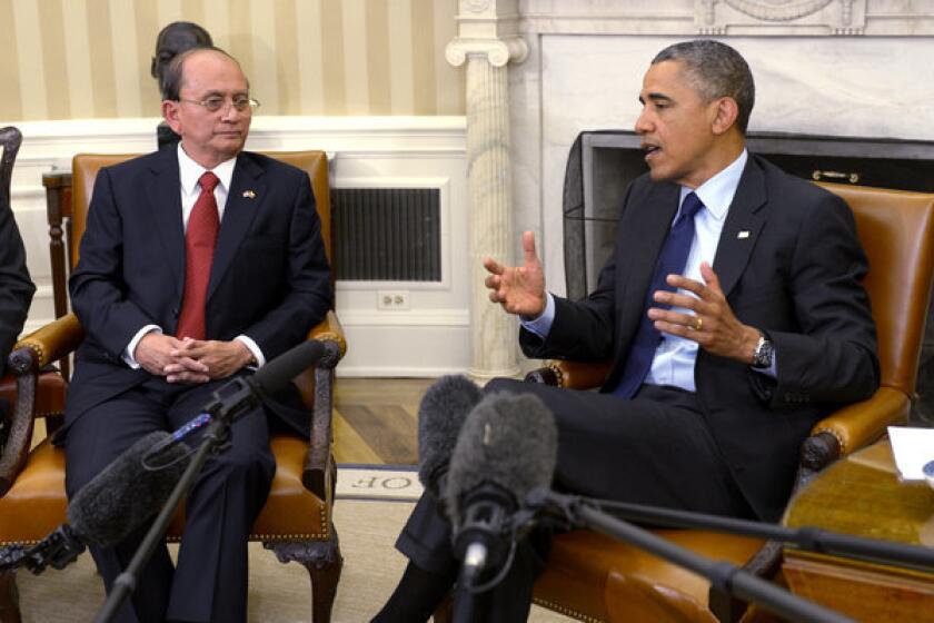 President Obama meets with Myanmar President Thein Sein in the Oval Office.