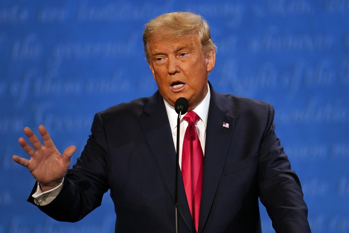 President Donald Trump speaks during the second presidential debate Thursday in Nashville.