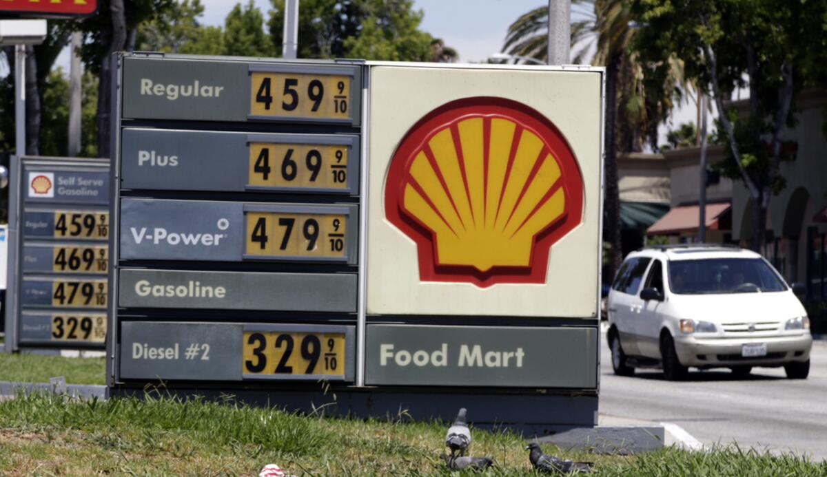 Gas prices at a Shell station on Atlantic Boulevard in East Los Angeles on July 12.