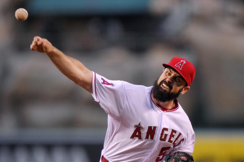 Angels starting pitcher Matt Shoemaker struggled with his command against the Athletics.