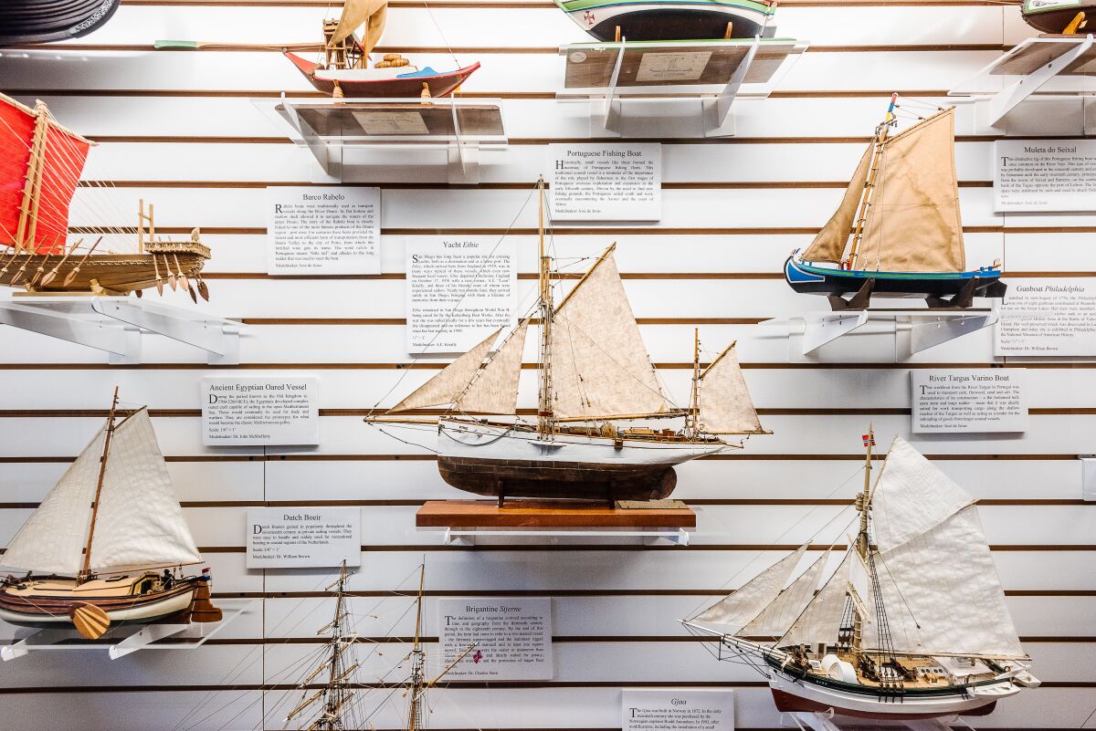 Model ships mounted on a wall of the Maritime Museum