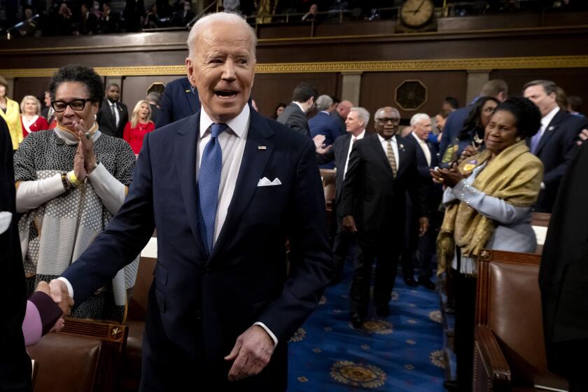 President Joe Biden arrives to deliver his first State of the Union address to a joint session of Congress at the Capitol, Tuesday, March 1, 2022, in Washington. (Saul Loeb, Pool via AP)