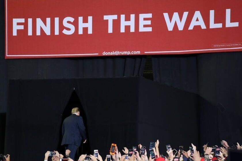 EL PASO, TEXAS - FEBRUARY 11: President Donald Trump walks off stage after speaking during a rally at the El Paso County Coliseum on February 11, 2019 in El Paso, Texas. U.S. President Donald Trump continues his campaign for a wall to be built along the border as the Democrats in Congress are asking for other border security measures. (Photo by Joe Raedle/Getty Images) ** OUTS - ELSENT, FPG, CM - OUTS * NM, PH, VA if sourced by CT, LA or MoD **