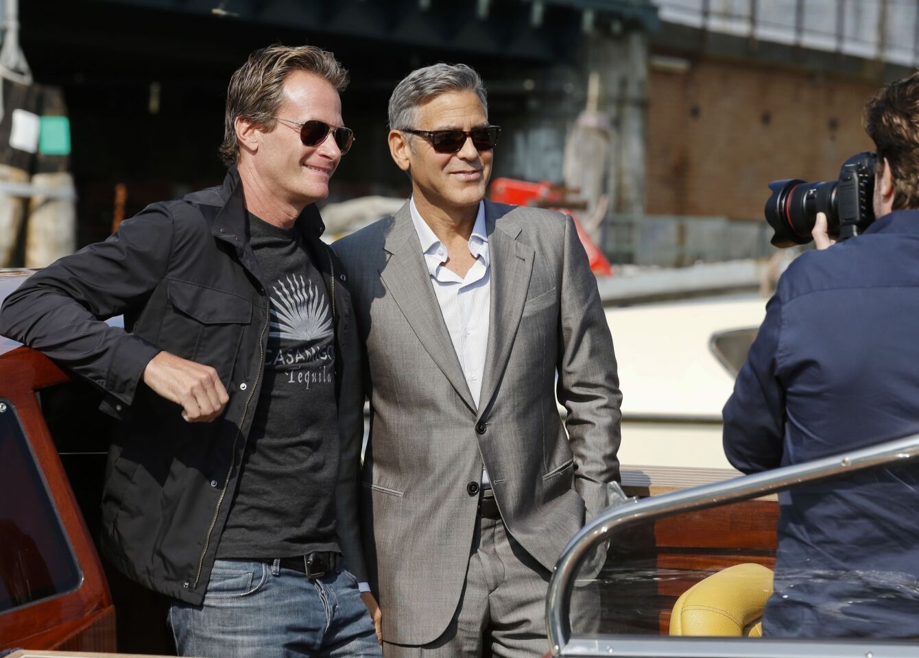 Rande Gerber, left, with friend and business partner George Clooney in Venice.