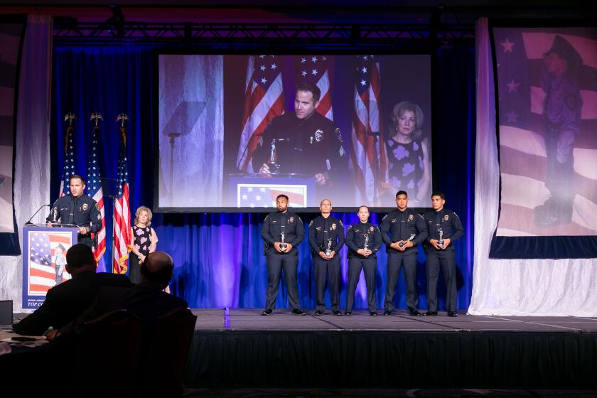 San Diego police Sgt. Anthony Elliott speaks at the Top Cops awards