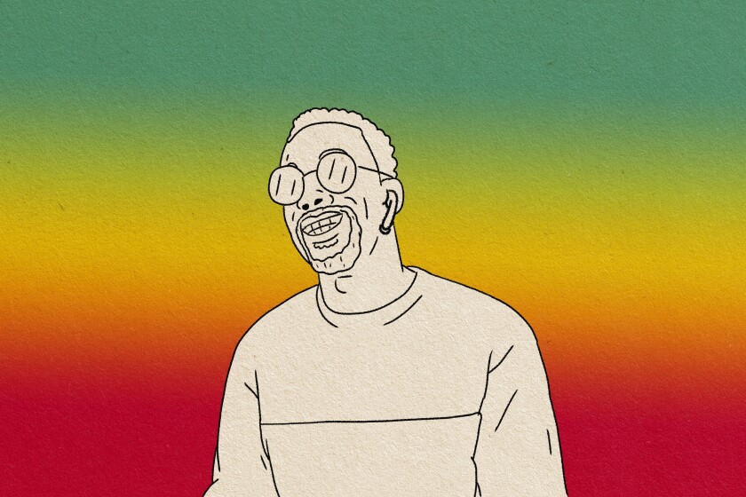 illustration of man with wireless air buds in
