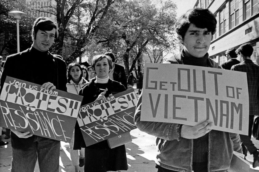 University of Wisconsin students stage a protest against campus job recruiting and against the war in Vietnam, Oct. 17, 1967