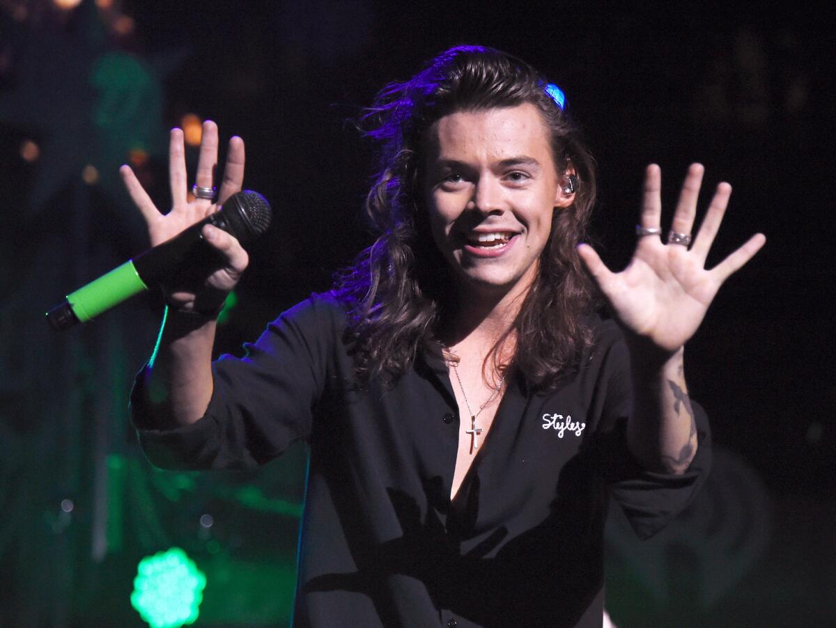Harry Styles of One Direction performs during 102.7 KIIS FM’s Jingle Ball 2015, presented by Capital One, at the Staples Center on Dec. 4, 2015, in Los Angeles.