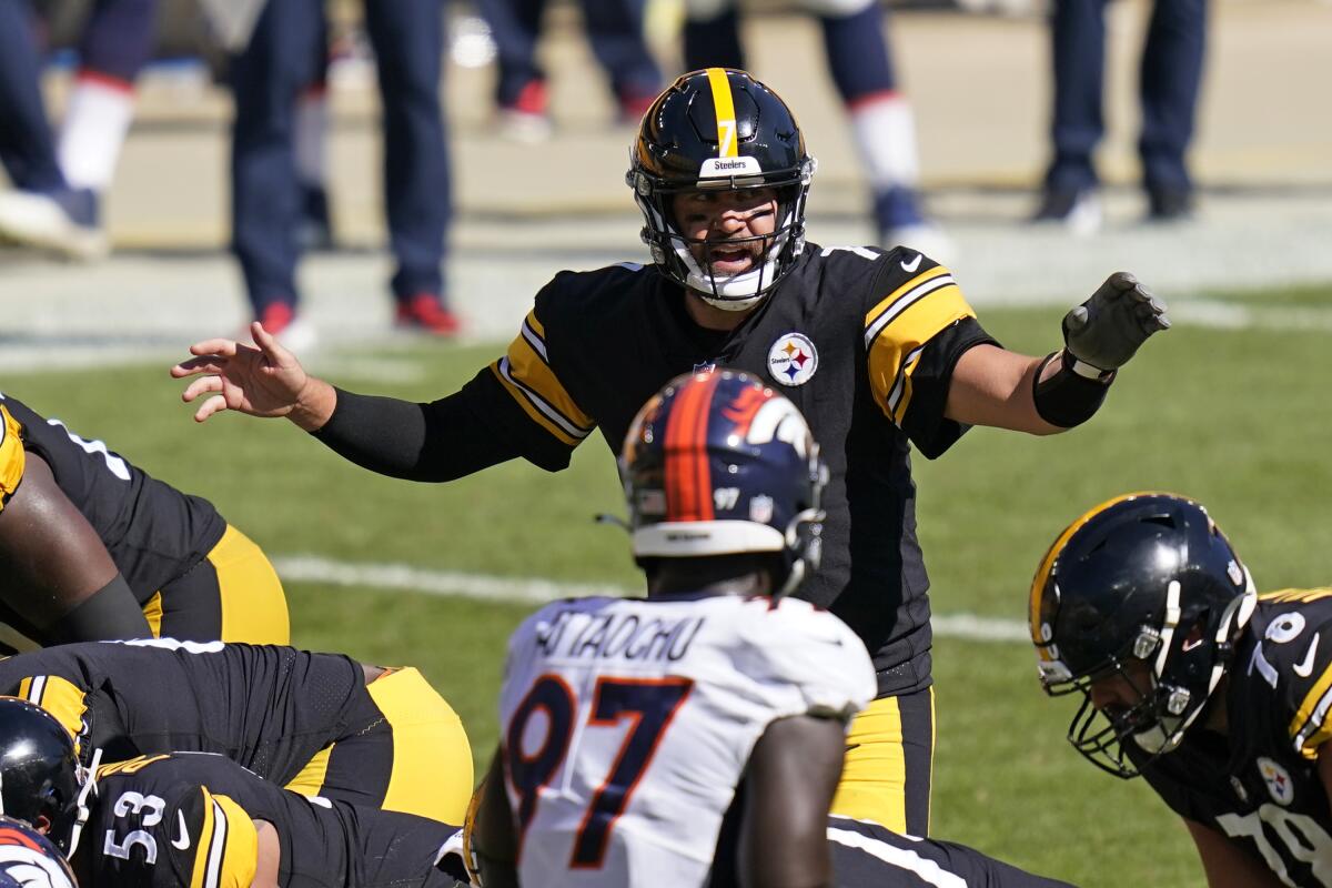 Pittsburgh Steelers quarterback Ben Roethlisberger calls out a play during a win over the Denver Broncos on Sept. 20.