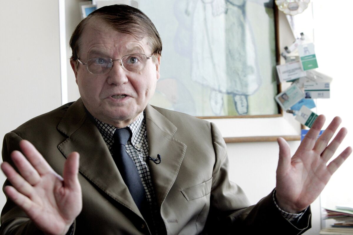 FILE - French scientist Luc Montagnier speaks during an interview on June 5, 2006 in Paris. French researcher Luc Montagnier, who won the Nobel Prize in 2008 for discovering HIV and has more recently spread false claims about the coronavirus, has died on Tuesday Feb.10, 2022 at age 89, according to the city hall of Neuilly-sur-Seine. (AP Photo/Jacques Brinon, File)