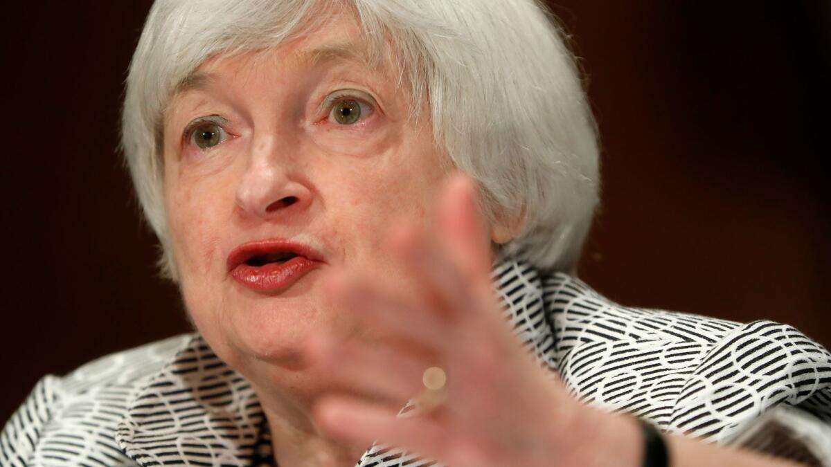 Federal Reserve Chairwoman Janet L. Yellen testifies before the Senate Banking Committee on Thursday.