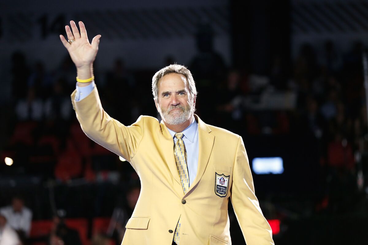 Dan Fouts, at the 2014 Pro Football Hall of Fame Gold Jacket Dinner in Canton, Ohio, is the son of Bob Fouts, a Bay Area sports announcer who died July 9.