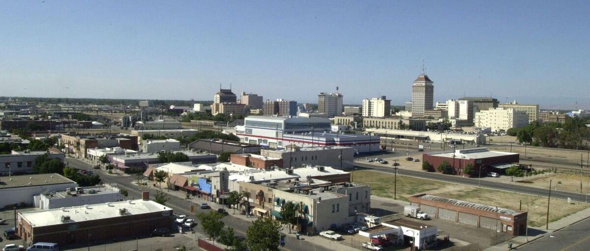 Fresno's downtown skyline in 2000. In the future it may be roamed by newsgathering drones.