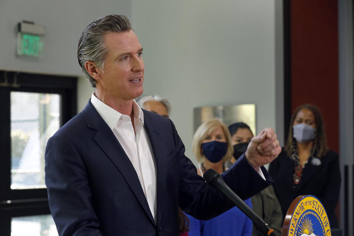 Gov. Gavin Newsom speaks at the Wilmington Boys & Girls Club in 2021.