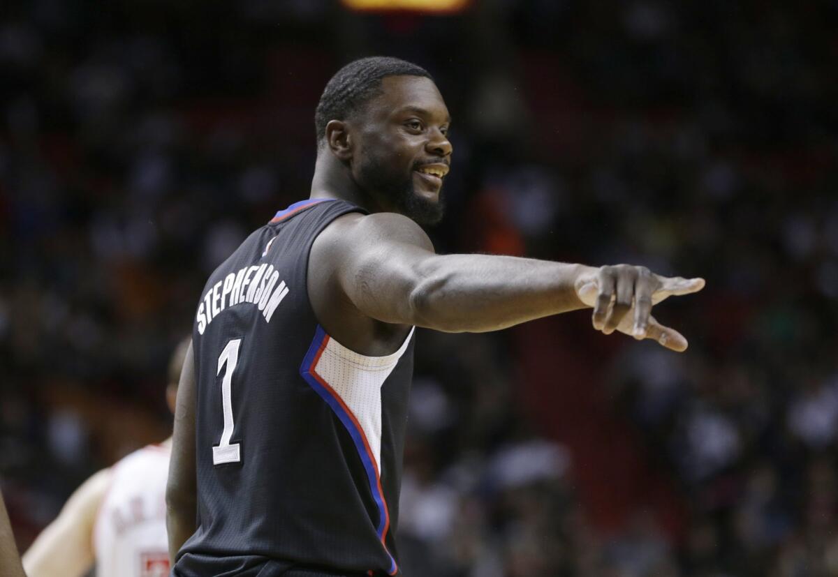 Lance Stephenson acknowledges a fan during the Clippers' game against Miami on Feb. 7.