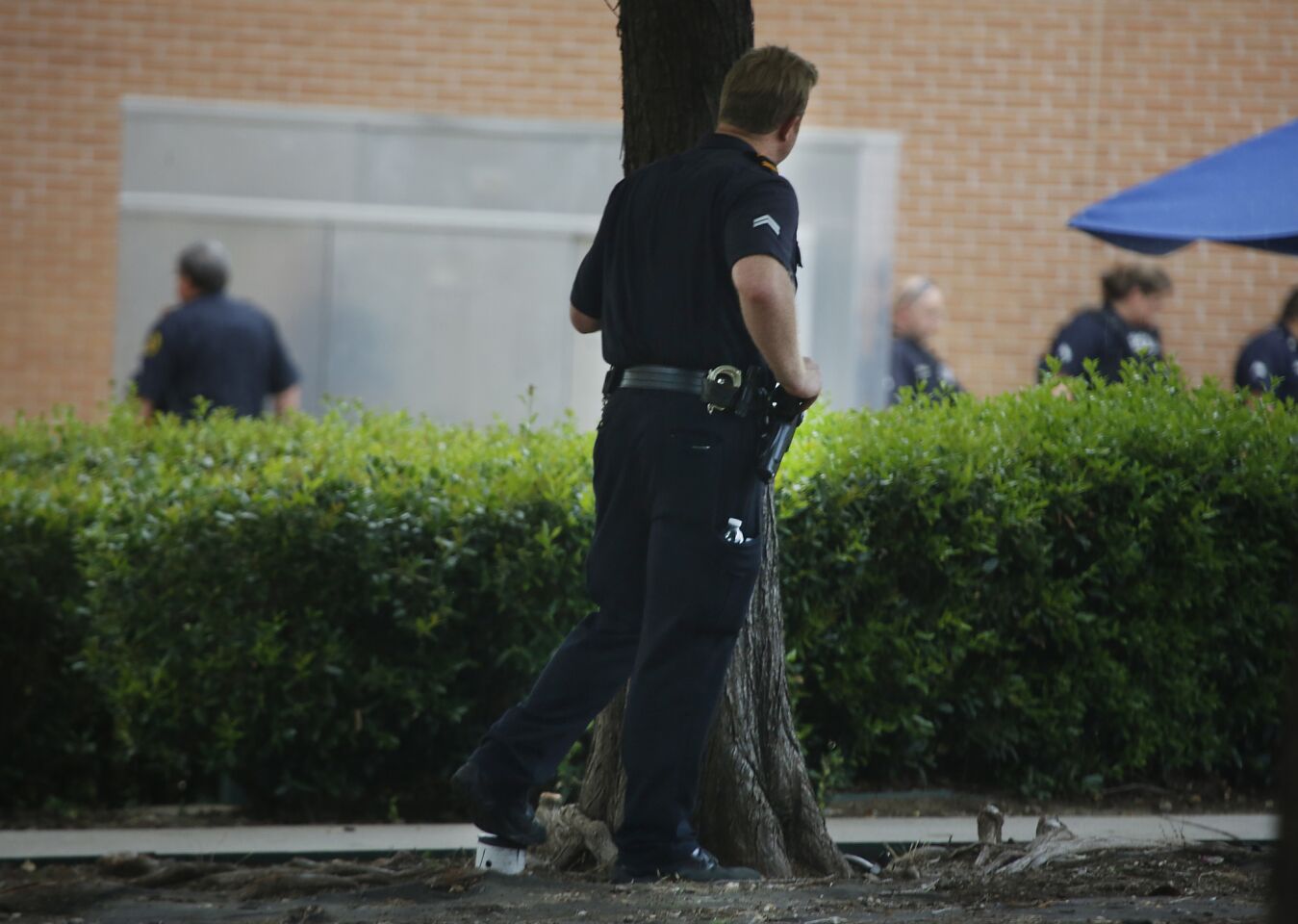 Police locked down the area around the Dallas headquarters because of an unspecified threat.