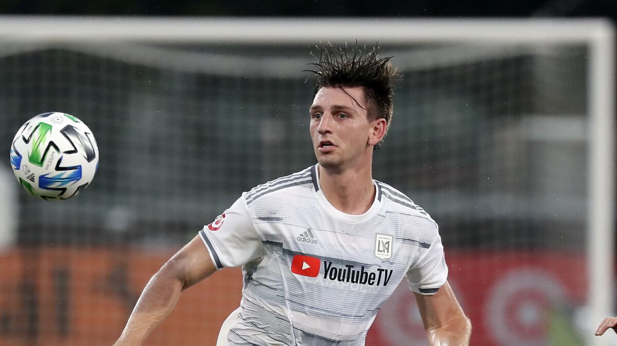 LAFC defender Tristan Blackmon moves to control the ball in 2020.