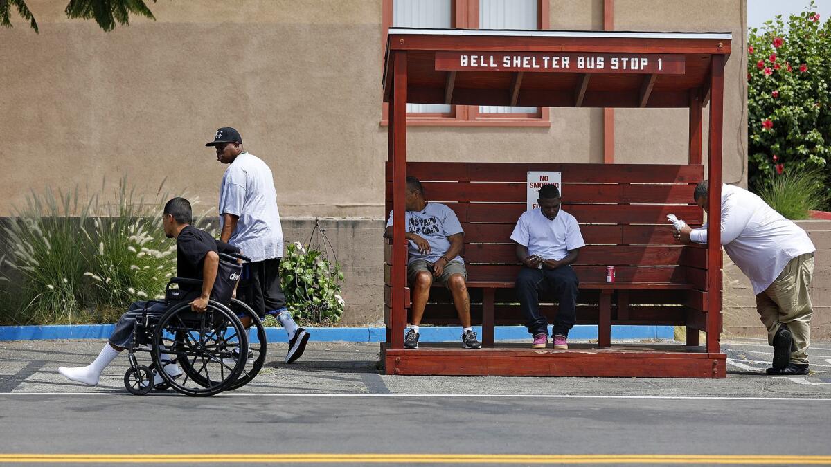 Residents outside the Salvation Army's Bell homeless shelter.