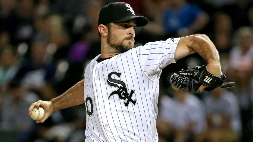 White Sox reliever David Robertson closes a game against the Angels on Aug. 11 in Chicago.