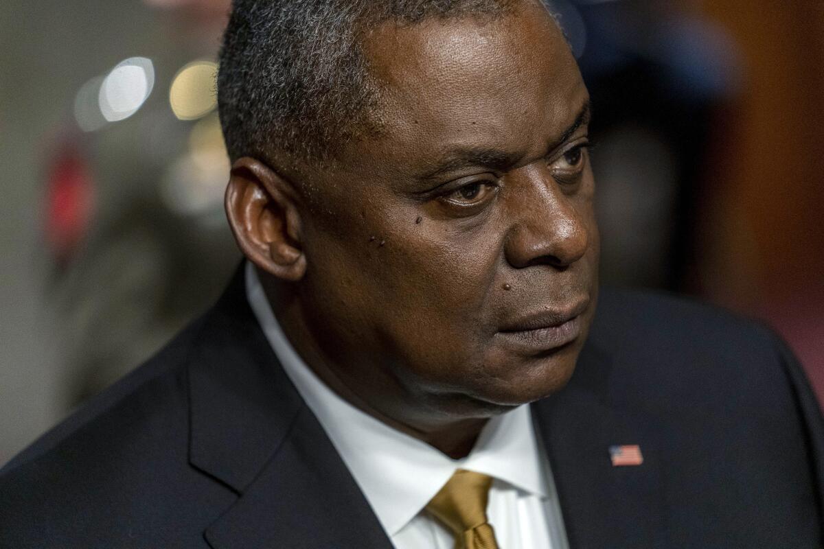 A close-up of Secretary of Defense Lloyd Austin. 