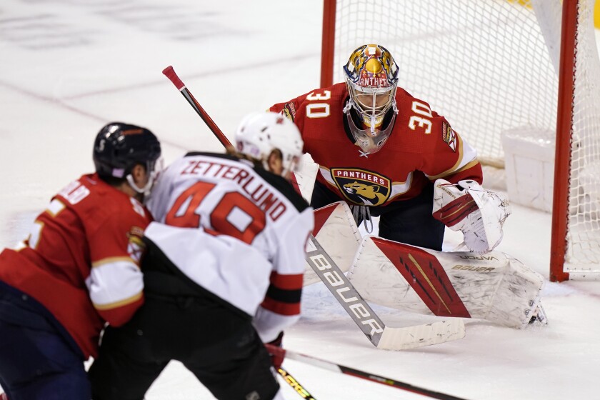 Knight makes 45 saves, Panthers beat Devils 4-1 - The San Diego Union-Tribune