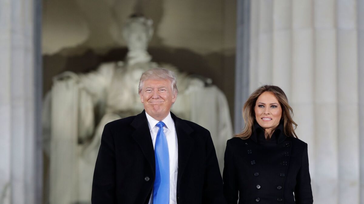 Donald Trump and his wife Melania at the Lincoln Memorial in Washington on Jan. 19.