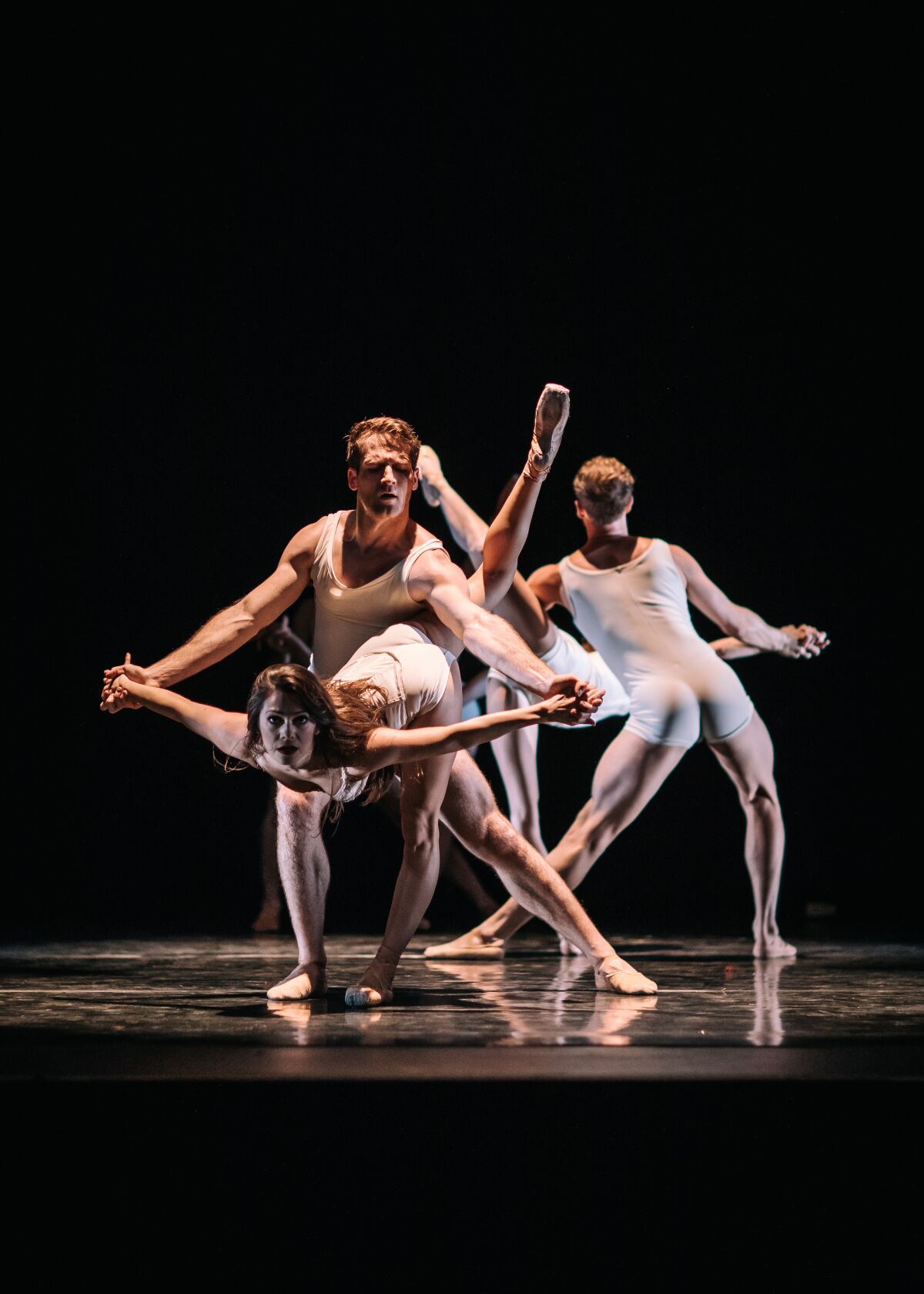 California Ballet Principal Preston Swovelin and Soloist Tiffany Smith (both front) in Septime Webre's Fluctuating Hemlines, from The Rock + Blues Project