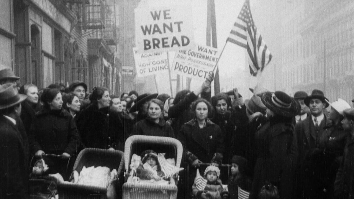 Women with baby carriages lead a protest in the  documentary “The Big Scary ‘S’ Word.”