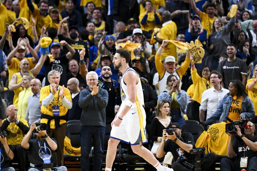 The crowd cheers after a basket by Klay Thompson during the second half against the Lakers at Chase Center on Thursday.