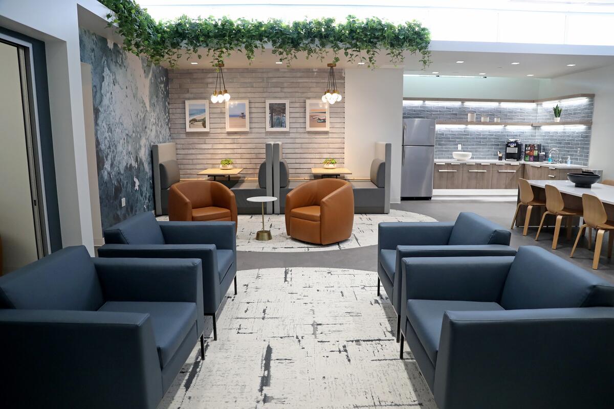 The premiere lounge, for patients with a Plus membership, in Building A at Hoag Compass.
