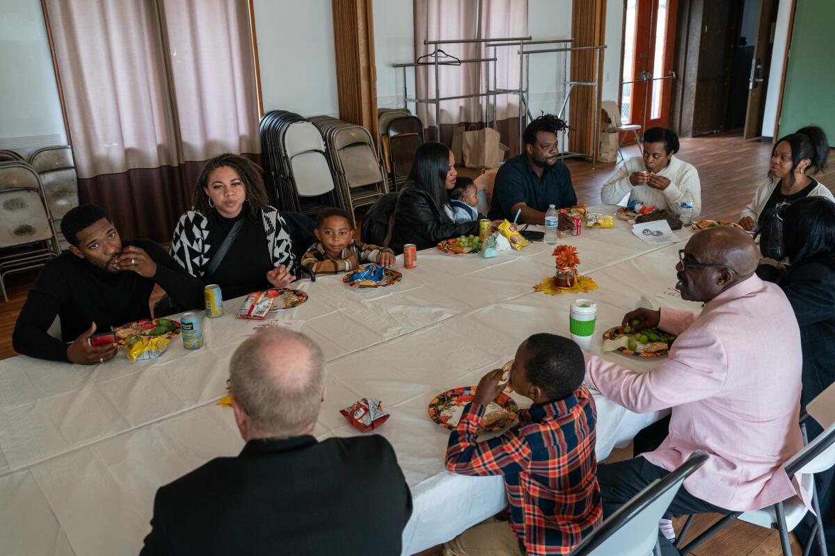 Church community members eat lunch together following worship at Bethlehem Lutheran Church.