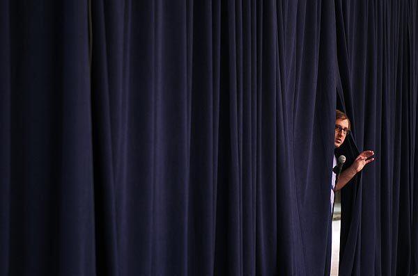 Eric Wareheim takes his position before filming a scene.