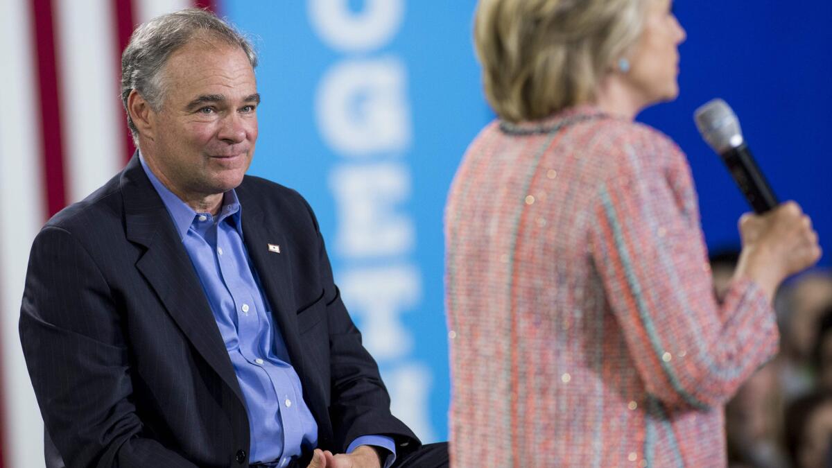 Virginia Sen. Tim Kaine and Hillary Clinton campaigned together in his home state this month in an audition of sorts for him to be her running mate.