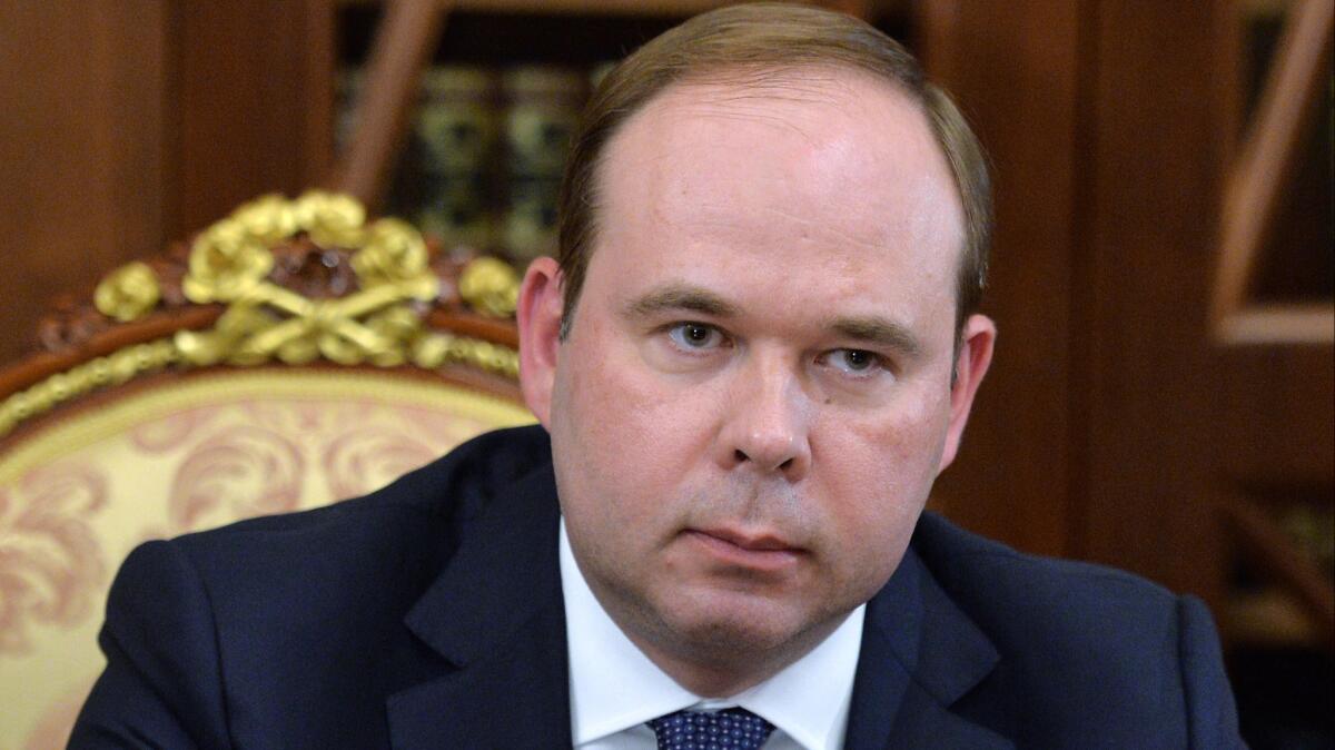 Anton Vayno, new chief of Russia's presidential administration, at a meeting with President Vladimir Putin in the Kremlin in Moscow on Aug. 12, 2016.