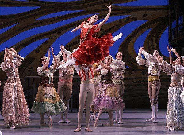 Anette Delgado. in red, was in her element as Kitri, displaying impressive turns and flying splits in Ballet Nacional de Cuba's performance of "Don Quixote" at the Dorothy Chandler Pavilion.
