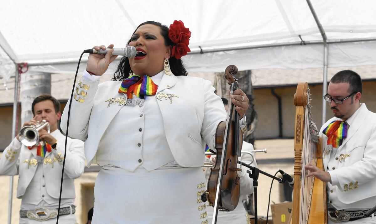 Natalia Melendez, introduced as the "first transgender woman in mariachi," performs in San Fernando with Mariachi Arcoiris de Los Angeles (Rainbow Mariachi), which bills itself as the first LGBT mariachi band in the world.