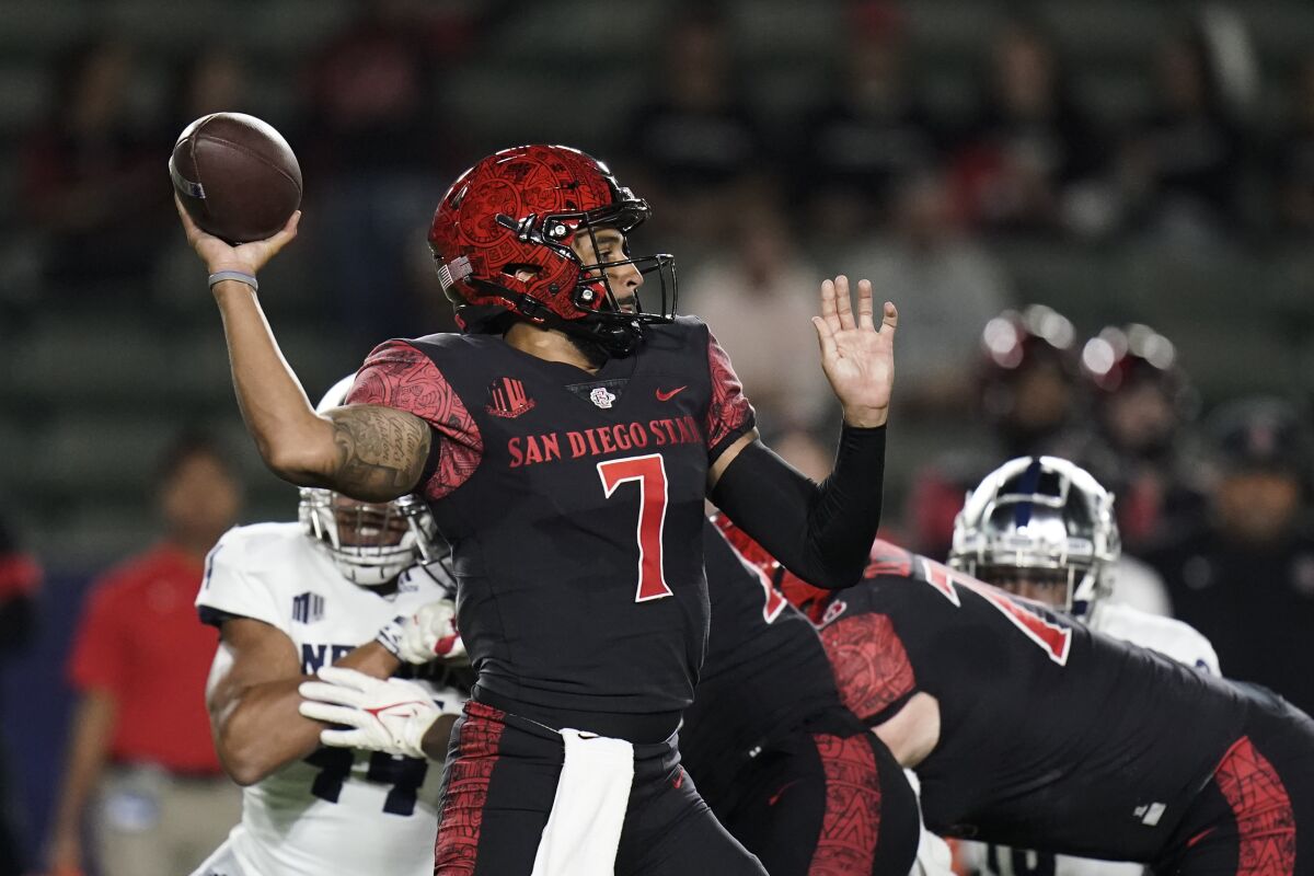 San Diego State quarterback Lucas Johnson guided SDSU to a game-winning score late in the fourth quarter against Nevada.