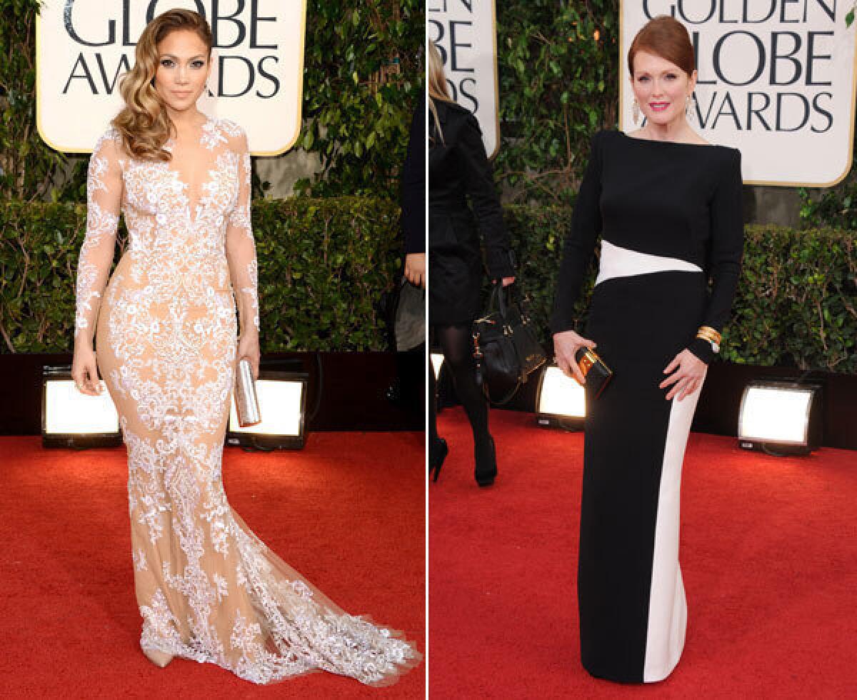 Jennifer Lopez in a body-baring Zuhair Murad gown and Julianne Moore in Tom Ford.