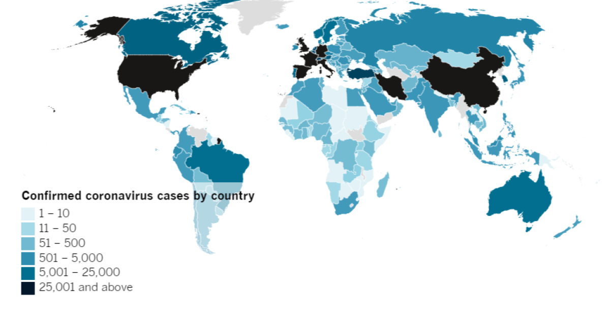 Confirmed COVID-19 cases by country as of 4 p.m. PDT Thursday, April 2.