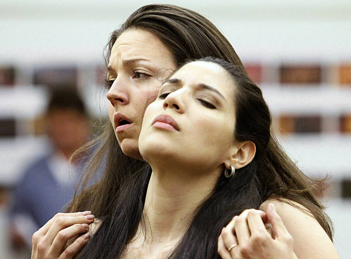 “Dulce Rosa” in rehearsal with Peabody Southwell, left, as Inez and María Antúnez as Rosa.