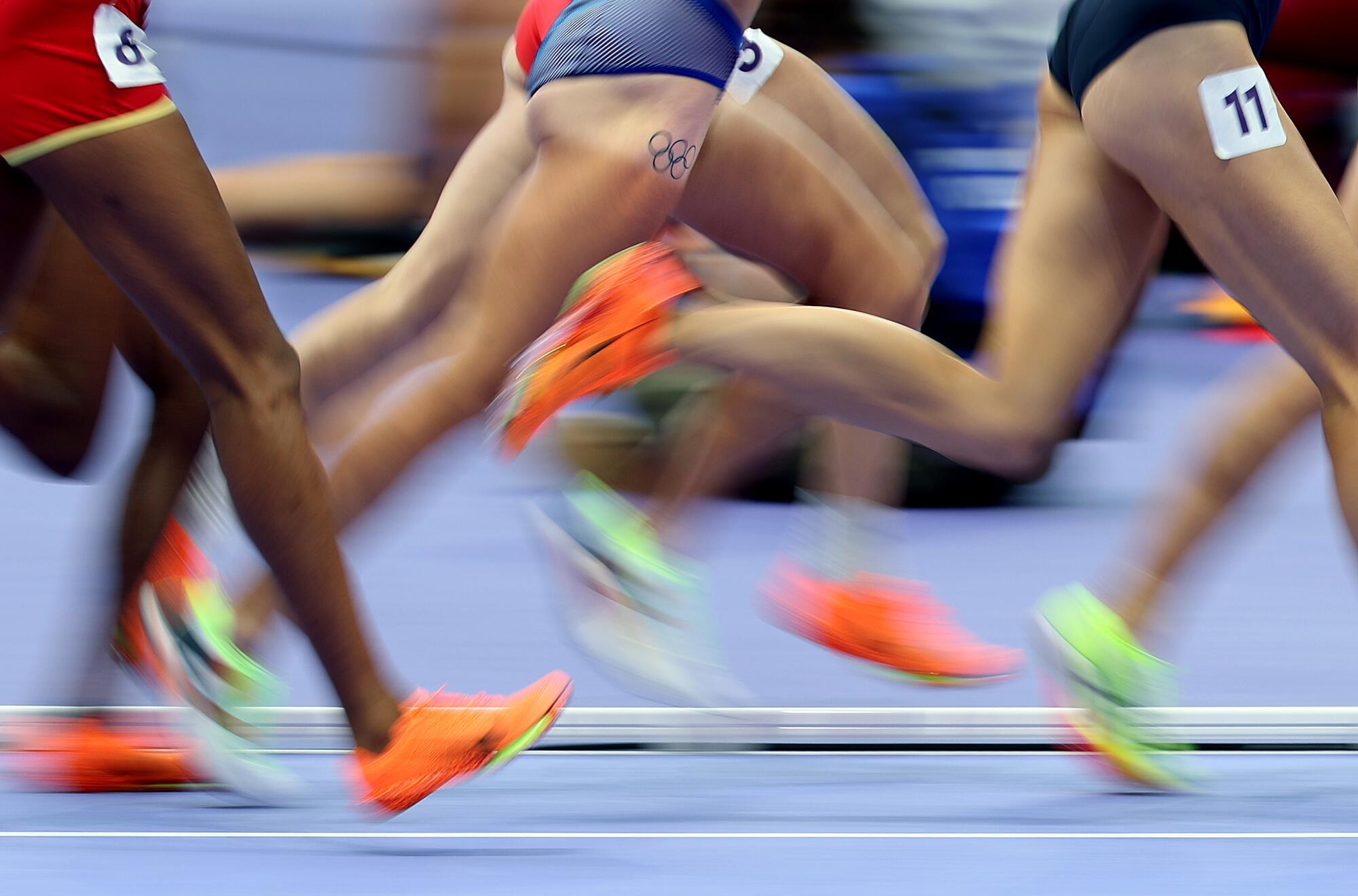 USA's Elle St. Pierre, center, competes in the women's 1500 meter semifinal.