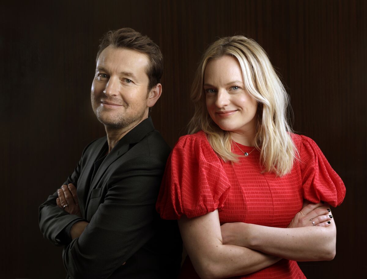 "The Invisible Man" director Leigh Whannell and star Elisabeth Moss photographed in Los Angeles on Feb. 12.